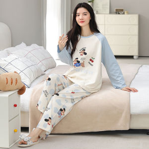 Miiow | Pure Cotton Cat Person Sleepwear Long Sleeve Pants Home Clothes Set For Women Cute Cartoon Print Design Autumn New Arrival