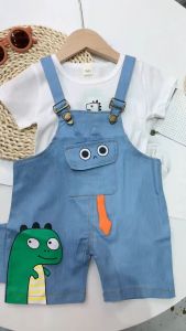 0-4 tahun setelan denim overall + Lengan pendek bayi perempuan Musim Panas Katun setelan baju Kerja Anak Laki laki Gaya Korea fashion import