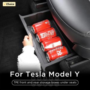 Under Seat Storage Box For Tesla Model Y Juniper 2025 Center Console Organizer Bins Front Backseat Bag Trash Tray Accessories