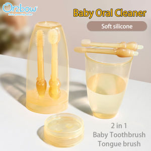 Orzbow 3 in 1 BPA Free Baby Oral Cleaner 2PCS Infant Silicone Toothbrush Newborn Tongue Cleaner Set With Cover
