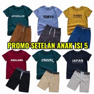 PROMO 100 DAPAT 5 SETELAN ANAK LAKI LAKI TERBARU 5 KAOS+5 CELANA CINOS PENDEK POLOS