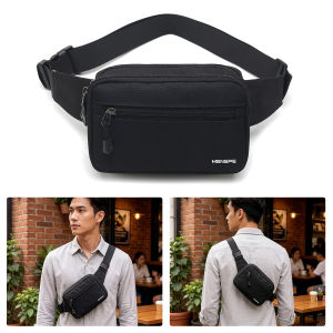 MENSPE Men Sports Waist Bag Fashion Men Bag Chest Bag Shoulder Bag Sports Bag Waterproof Oxford Three Zipper Large Capacity Design Running Bag Portable Gym Bag for Running Cycling Hiking Walking