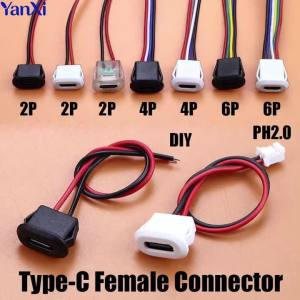 1/5pcs 2/4/6Pin USB Type-C Female Connector Type C Jack With Card Buckle DIY Cable PH2.0 Charging Port USB-C Charger Plug Socket