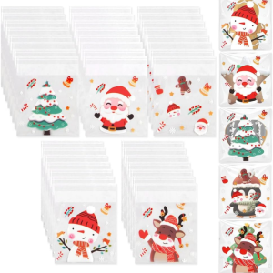 100 self-sealing Christmas cellophane gift bags plastic Santa Claus candy and cookie gift sealed bags bulk bags suitable for
