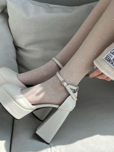 French Style High Heels Barbie White Wedding Shoes Sweet Fairy Wind Platform Thick Heel Mary Janes Shoe Increase Height