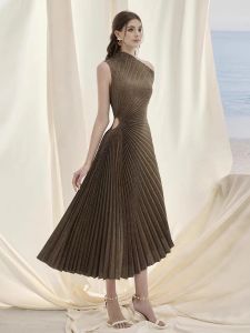 เอวสูง Hollow-Out Design เวียดนาม Designer ชุดเดรสยาวแขนกุดสําหรับฤดูร้อนวันเกิดงานปาร์ตี้แฟชั่นผู้หญิง