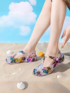 Veblen Print Beach Hole Shoes Womens Summer Outwear Breathable Soft Thick Bottom Non-Slip Wear-Resistant and Lightweight Sandals