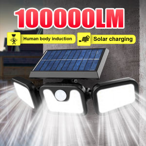 100000LM Solar LED Lights Outdoor Motion Sensor Human Induction 270° Floodlight Adjustable Three Head Solar Wall Street Lamp