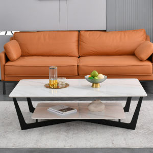 Stone Plate Coffee Table Accessible Luxury Modern Italian Minimalist Living Room Home Designer Sofa and Tea Table Double-Layer Rectangular Tea Table