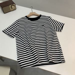 Cherry Embroidery Contrast Color Stripes T-shirt Female 2024 Summer Loose round Neck Long Sleeves Bottoming Shirt Minimalist Cotton Tops