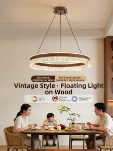 DGY | Đèn Treo Hình Tròn Mẫu Gỗ Walnut Phong Cách Retro cho Phòng Ngủ Phòng Trà Quán Bar Phòng Ăn