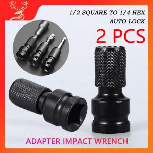 Adaptor Impact Wrench 2 PCS Adapter Bor 1/2 SQUARE TO 1/4 HEX AUTO LOCK Bit Socket Adapter