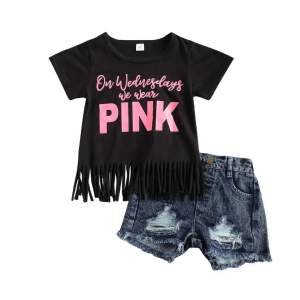 [0-5th] SETELAN ANAK PEREMPUAN DENIM HALUS BLACK PINK