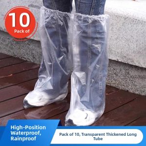 Disposable Long Tube Rain Boots Thickened Waterproof Non-Slip Transparent Plastic Shoe Covers Universal for Rainy Days Use