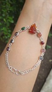 J340 ข้อมือเงินแท้ทำมือ ประดับอำพันงานแกะองค์พระพิฆเนศ หยก พลอยสปิเนล