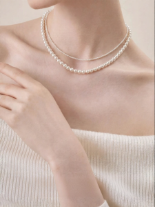 YISHU | Elegant Minimalist Fine Womens Freshwater Pearl Necklace 925 Sterling Silver