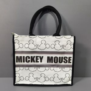 Large Capacity Cartoon Waterproof Canvas Shopping Bag with Zipper Handbag Eco-friendly Commuting Single Shoulder Bag