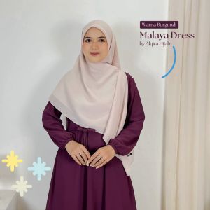 Burgundi Alqira Hijab - Gamis Malaysia - Bahan ceruty babydoll premium full furing - Gamis Kondangan Stylish