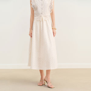BADINA | High Waist Cotton Skirt with Lace Embroidery