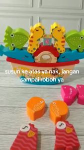Mainan Anak Balok Susun Kayu Animal Kapal Balancing Edukatif Montesori
