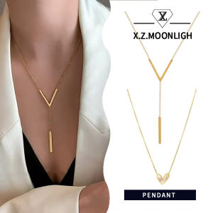 X.z. Moonligh】สายโซ่ยาวรูปตัววีสีทองแฟชั่นผู้หญิงแบบเรียบง่ายสร้อยคออเนกประสงค์