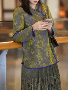 QINGNAER | Autumn New Chinese Style Concealing Large Size Womens Shirt