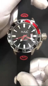 MAX Scuba Watches Black-Red Steel Cae Silicone Strap Mens Watch 44mm 5-MAX699