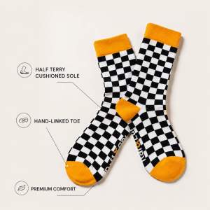 Raf&Lui Checkered Crew Socks | Half Terry Cushion | Hand-Linked Toe | Premium Comfort