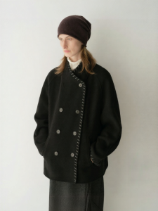 INSIS FEMME | Wool Double-Faced Velvet Nomadic Style Belted Double-Breasted Short Coat