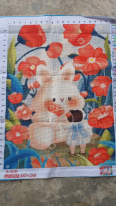 THÊU SẴN Tranh thêu chữ thập thành phẩm thỏ đáng yêu A610 55*75cm