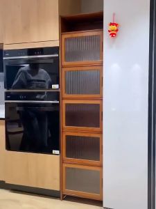 Multifunctional Kitchen Storage Cabinet Narrow Style Bamboo Multi-layer Storage Shelves With Transparent Door Food sStorage Cabinet