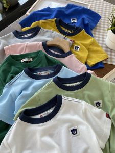 Pure Cotton Vải Bông Vải Pique Dệt Kim Áo Thun Ngắn Tay Cổ Tròn Cho Bé Trai Không Co Giãn Không Biến Dạng Thoáng Khí Mặc Mùa Hè Thấm Mồ Hôi