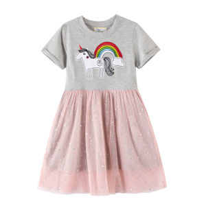 Jumping Meters 2-8T Summer Party Girls Dresses Tutu Princess Fairy Print Short Sleeve Birthday Wedding Baby Frocks Costume