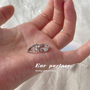 Asymmetric Hexagram Silver Earrings Minimalist Style Womens Design Sensation Ear Bone Pins Pure Silver Needle Ear Jewelry