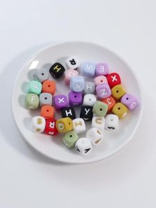 10~26Pcs/Lot 12mm Square Silicone Alphabet Beads Colorful English Letter Loose Beads For DIY Name Bracelet Keychains Accessories