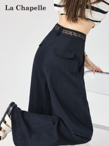 La Chapelle | Navy Rayon Linen Lace Slimming Trousers