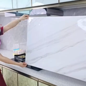 5M Self-adhesive Waterproof Wallpaper Glossy Marble Oil-proof Kitchen Splash Sticker for Cabinets Countertops and Walls