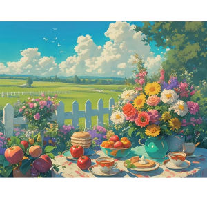 1000pcs Puzzle Floral Tea Party Jigsaw Puzzle - Vintage Botanical Tableau 50*70cm Wall Art for Tea Ceremony Enthusiasts
