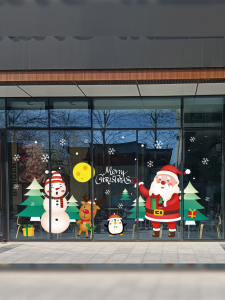 Nordic Style Christmas Decorations Large Snowman Deer Scene Shop Window Static Cling Stickers Glass Decals Home Accessories