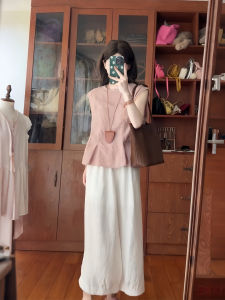 XUECAIQI | Summer French Style Sleeveless Top & High Waist Wide Leg Pants Set