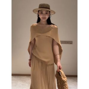 YUEZHONGWEI | French Cape Off-shoulder Ice Silk Knitted Top