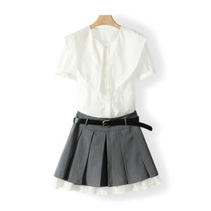 Summer New Style Doll Collar Top And Pleated Skirt Set Womens Fashion Ensemble Brand Other Suitable for Ages 25-35