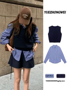 YUEZHONGWEI | Women V-neck Loose Sleeveless Knitted Vest