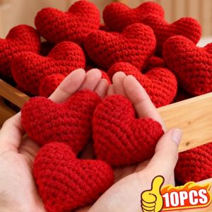 10Pcs DIY Knitted Heart Crochet Ornaments Valentines Day Romantic Handmade Embellishment New Year Ornament Clothes Decor