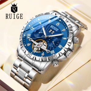Đồng Hồ Cơ Tự Động Đa Chức Năng RUIGE Dành Cho Nam Thiết Kế Sang Trọng Mặt Lộ Máy Bằng Thép Không Gỉ Chống Nước Dạ Quang Kiểu Dáng Hiện Đại Đèn Ngủ.