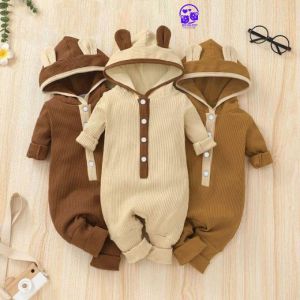 Body dài tay cho bé liền mũ chất Len Tăm mềm mịn Đồ liên thân thu đông bodysuit cho bé trai bé gái 0-12M
