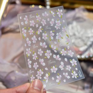 OIMG | 5D Jelly Ice Transparent Nail Stickers Pink Green Nail Butterfly Sticker Self Adhesive Flowers Butterfly Nails Art 3D Decoration