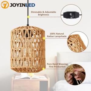 EU Plug Bamboo Chandelier Hanging Lamp Wabi-sabi Zen Style Handmade Rattan Fixture Home Living Room Decor Ceiling Pendant Light