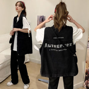 Denim Vest Female Spring & Fall K-style Loose Student plus Size Retro Sleeveless Tank Top Outwear Vest Cardigan