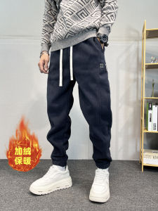 กางเกงลำลองชายผ้าขนแกะฤดูหนาว กางเกงขายาวทรงตรง สีสันสดใส กางเกงขายาวสีพื้น เอวยางยืด กางเกงขายาวทรงสปอร์ต